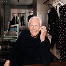A portrait of Italian fashion designer Giorgio Armani.