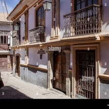 People walking along a street in La Paz, Bolivia.
