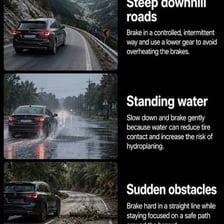 A car braking as it slows on a road.