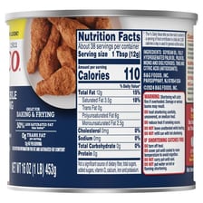 A tub of vegetable shortening used as a baking ingredient.