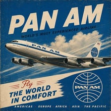 A vintage Pan Am aircraft bearing the airline’s blue globe logo