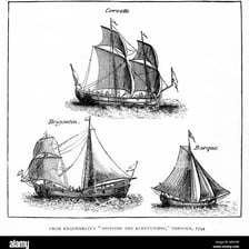 An illustration of Caribbean buccaneers aboard a sailing ship