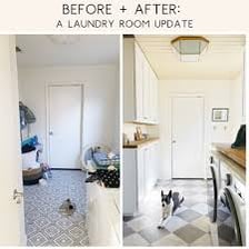 A before-and-after view showing a room that has been thoroughly renovated.
