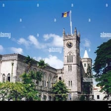 The Barbados flag flies in Bridgetown.