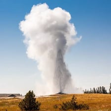 A geyser erupting with a tall column of hot water and steam