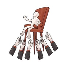 An illustration of a person excessively flattering someone in a position of power