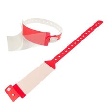 A hospital identification wristband worn around a patient’s wrist