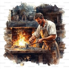 A traditional blacksmith’s workshop with a forge and anvil.