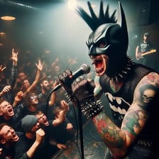A punk rock band performing onstage in an intimate club