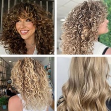 Long hair arranged in distinct spiral curls.
