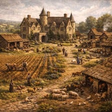 A medieval tenant presenting tribute to a feudal lord