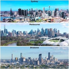 A comparison of the Perth and Sydney skylines in Australia.