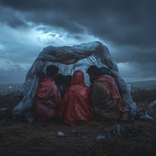 A shelter providing protection from heavy rain and wind.