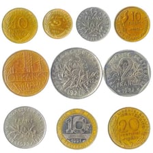 French franc coins from the period before the euro.