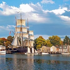 The waterfront area of Mystic, Connecticut.