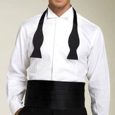 A person wearing a cummerbund around the waist