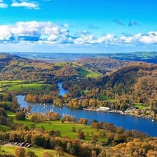 Aerial view of lakes in England’s Lake District