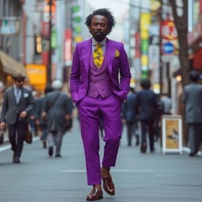 A stylishly dressed person walking with confidence