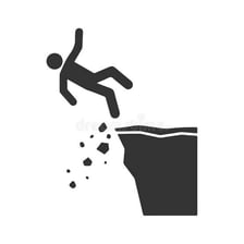 A person shown near a dangerous cliff edge.