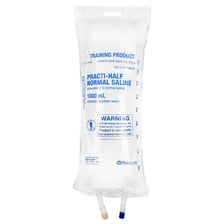 A sterile saline solution bag used for intravenous treatment