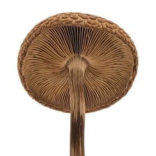The radiating gills visible beneath a mushroom cap