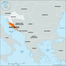 A map showing Dalmatia along Croatia’s Adriatic coast.