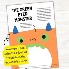 An illustration representing jealousy as the green-eyed monster.