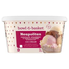 Neapolitan ice cream showing chocolate, vanilla, and strawberry sections