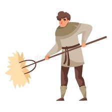 A medieval farm worker laboring in a field.