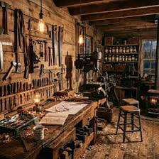 Handmade wooden objects displayed in a craftsperson’s workshop.