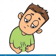 A person holding their stomach to suggest hunger and stomach rumbling.