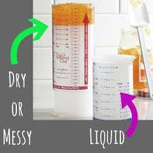 A small amount of liquid remaining in a measuring cup.