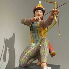A sculptural imitation displayed as a representation of another object.