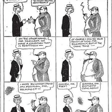An image of Caspar Milquetoast, the meek comic-strip character who inspired the term.