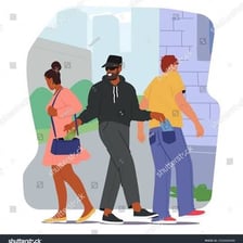 A crowded city street scene illustrating covert theft from a passerby.