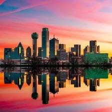 The Dallas skyline in Texas, representing a Dallas resident's home state.