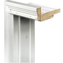 A wooden doorjamb forming the side of a doorway.