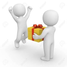 One person handing an object to another person.