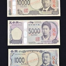 Japanese yen banknotes shown in a Kyoto setting