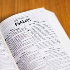 An open Bible displaying the Book of Psalms.