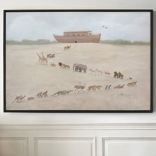 An artistic depiction of Noah’s Ark with animals.