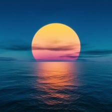 The sun rising above a distant horizon.