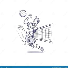 Volleyball player hitting a spike over the net