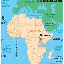 A map of Africa with Uganda marked in East Africa.