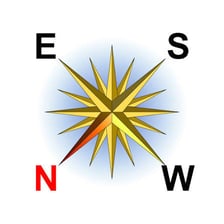 A compass rose marking the south-southeast direction