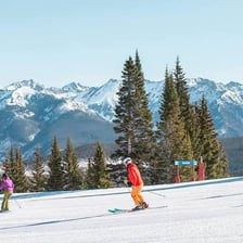 A skier descending a snowy slope in Vail, Colorado.