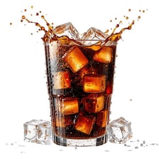 A glass of carbonated soft drink with ice.