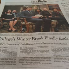 A newspaper page labeled Arts featuring cultural articles