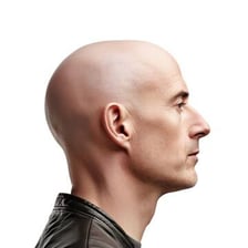 A profile view showing a bald head