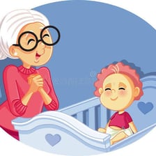 A grandmother caring for a young child